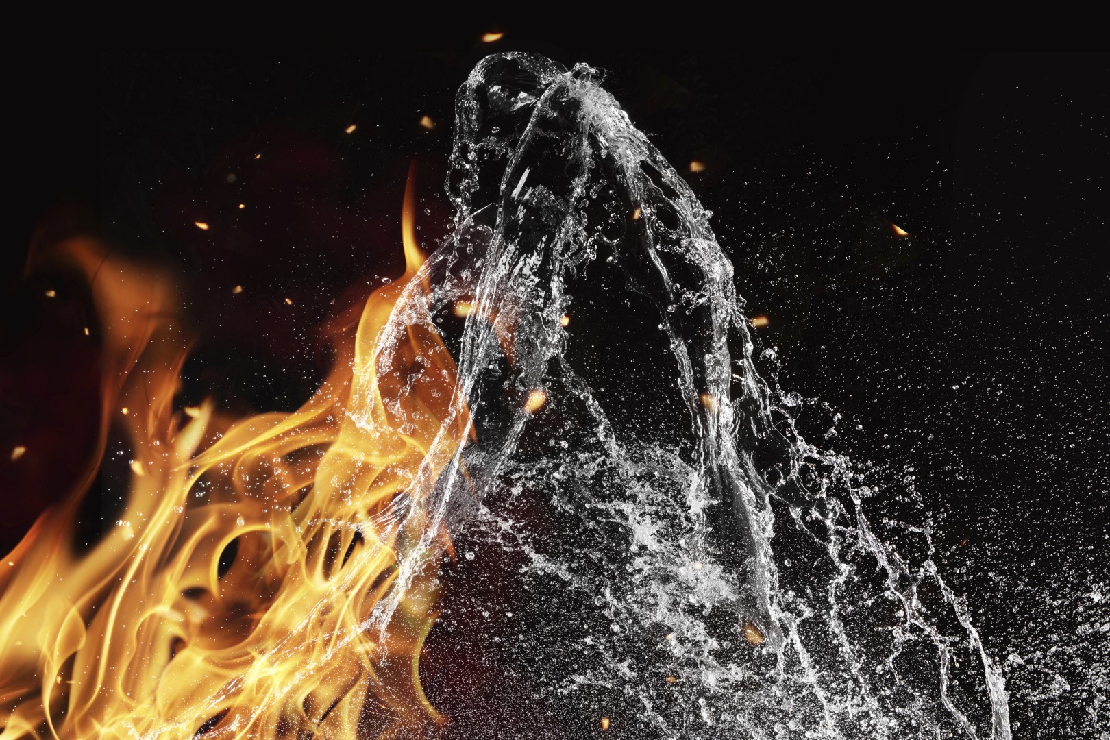 Symbol of water and fire energy, isolated on black background